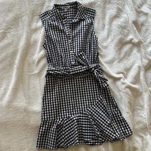 Express Asymmetrical Gingham Dress in Black and White